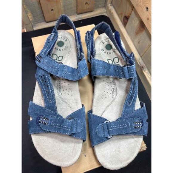 Womens Earth Origins Sullivan 9.5W Navy Pig Suede Sandals - Picture 2 of 9